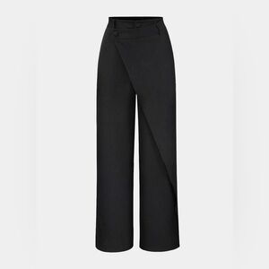 Black Draped Wrap Straight Leg Suit Pants Micas